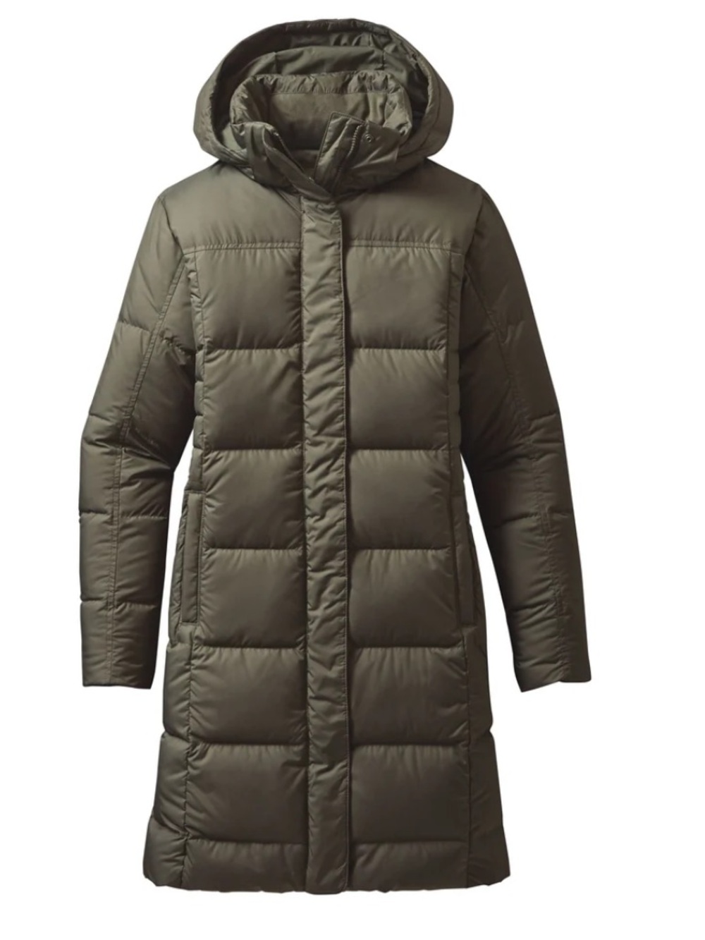 Patagonia Olive Green down parka Long Hooded Puffer Coat